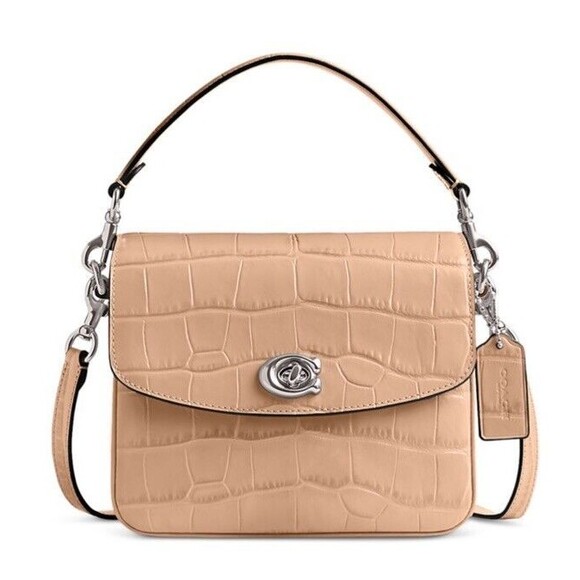 Coach Cassie 19 Buff Tan Silver Embossed Croc Leather Crossbody Bag Purse NWT